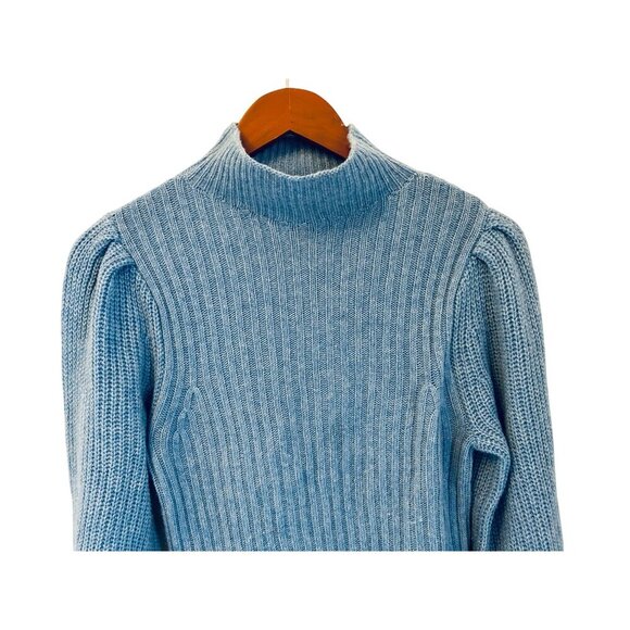 Aqua 100% Cashmere Balloon Sleeve Sweater In Heather Blue Size Small - Picture 3 of 9